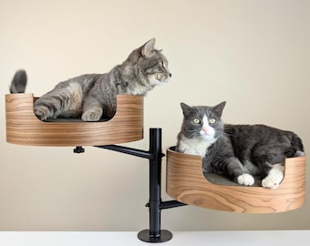 Cama moderna y acogedora Desk Nest Duo para gatos, tumbona de madera para gatos, nido elevado para gatos, muebles elegantes para mascotas, regalo para gatos de interior