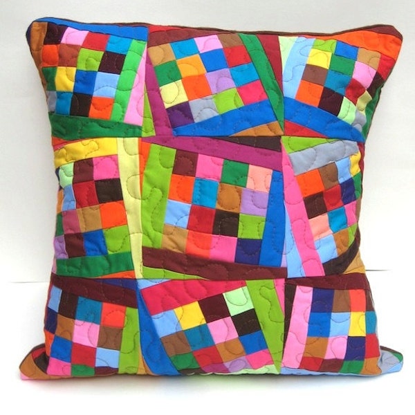 Tilting Squares Modern Patchwork Flannel Throw Pillow