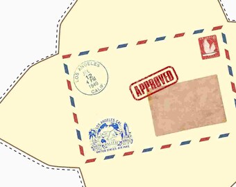 Vintage Airmail Envelope | Passport Stamp Style Envelope | Retro Travel Mail Art | Printable Design