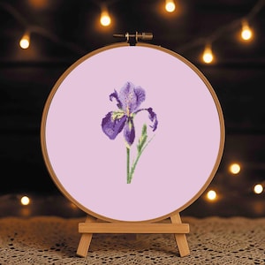 Purple Iris Cross Stitch Pattern | Modern Floral Embroidery (PDF Pattern)