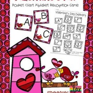 Juego de reconocimiento de letras del alfabeto de San Valentín / Juego de gráfico de bolsillo / Actividades de reconocimiento de letras / Descarga digital / 8 páginas