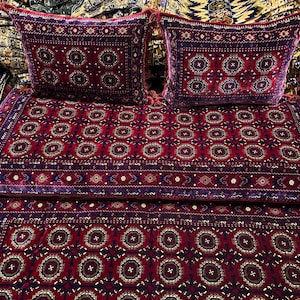 Funda de sofá de terciopelo afgano Toshak, 2 fundas de almohada (3 unidades)