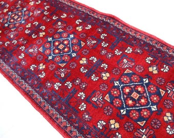 Handmade Bokhara Runner Rug, Afghan Red Turkmen Wool, Small Accent Rug (2x5)