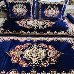 Afghan Toshak Velvet Floor Sofa Cover with Pillow Covers (3pcs) image 1