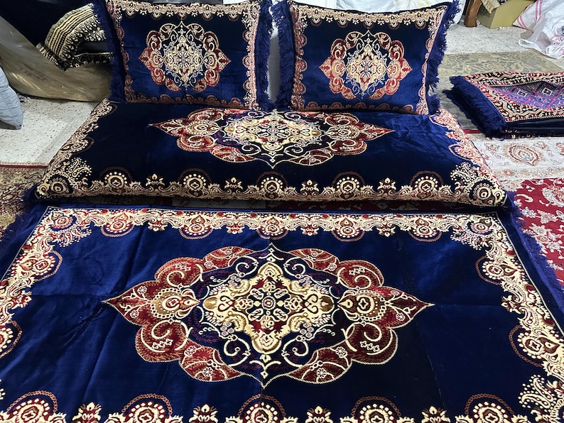 Afghan Toshak Velvet Floor Sofa Cover with Pillow Covers (3pcs) image 1