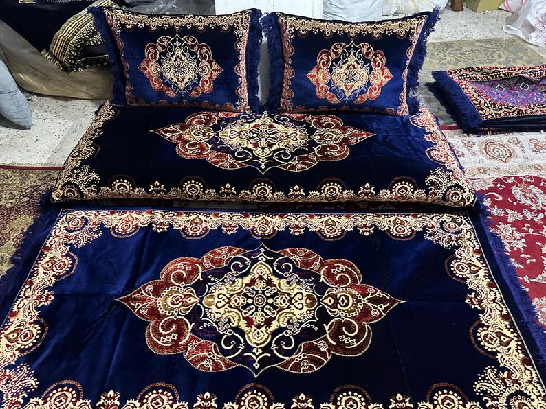 Afghan Toshak Velvet Floor Sofa Cover with Pillow Covers (3pcs) image 3