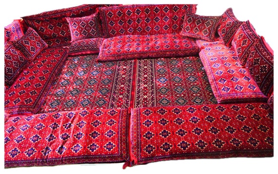 3er Set 1x Matratze + 2 Kissen Afghan Nomaden Sitzkissen Teppich