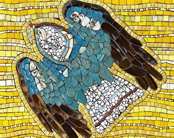 Soaring- Mosaic Bird - Bird Art - Flying High - Blue and Yellow Bird