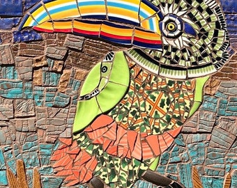Funky Toucan - Bird Mosaic - Toucan Art - Original Bird mosaic - colorful bird - up-cycled art - handmade ceramic - texture - wall hanging