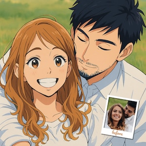 Blue Box Style Portrait vom Foto | Benutzerdefinierte Romantische Anime Kunst | Einzigartiges Geschenk | Anime Illustration | Digital, Poster oder Leinwand