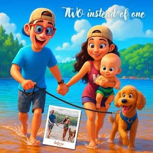 Custom Pixar-Style Cartoon Portrait | Personalized Digital Artwork of Individuals, Couples, Families & Pets | Unique Gift Illustration
