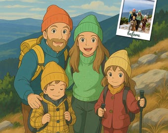 DOSTAWA TEGO SAMEGO DNIA Portret w stylu Ghibli ze zdjęcia | Niestandardowa sztuka anime | Prezent inspirowany stylem Miyazaki | Pobieranie cyfrowe, plakat lub płótno