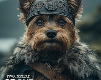 Aangepast Viking-huisdierportret: verander je hond of kat in een legendarische Noorse krijger | Episch digitaal kunstwerk in Vikingstijl