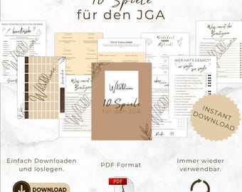 JGA Spiele Set für Frauen, 10 JGA Spiele, Junggesellinnenabschied Spiel, Brautparty, Vorlage in DIN A4