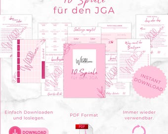 JGA Spiele Spiele Set für Frauen, 10 JGA Spiele, Junggesellinnenabschied Spiel, Brautparty, Vorlage in DIN A4