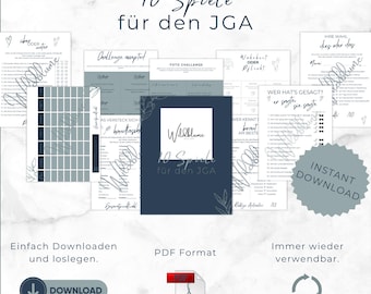 JGA Spiele Set, 10 JGA Spiele, Junggesellenabschied Spiel, Enterrement de vie de garçon, Vorlage en DIN A4