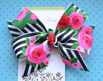 Rose Stripes Classic Diva Bow