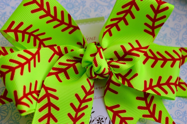 Neon Green Softball Stitching XL Diva Bow