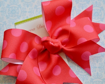 Pink dots on Red XL Diva Bow