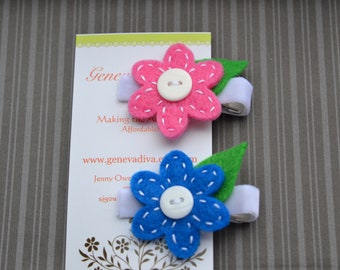 M2M Set of 2 Turquoise and Hot Pink Felt Flower Clips Pigtail Set