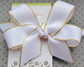 White with Gold Edge Classic Diva Bow