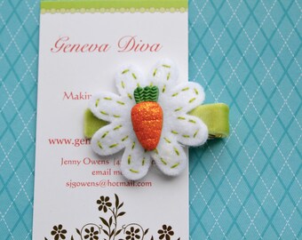 Orange Glitter Carrot on White Felt Flower Hairclip