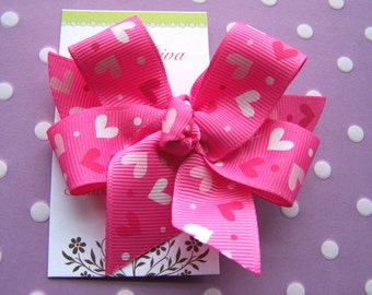 Pink on Pink Valentine's Day Hearts Classic Diva Bow