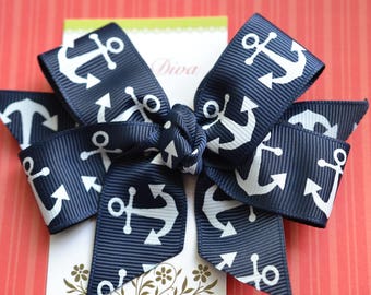 Navy with White Anchors Classic Diva Bow