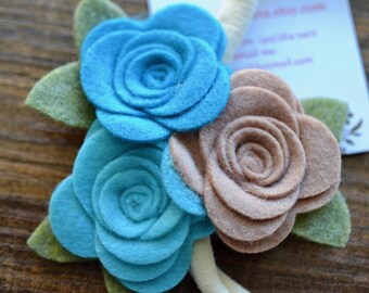 Light blue felt oversized rose headband Felt Flower Large Rose Headband for Newborns, Toddlers and  main image 2