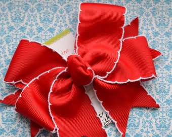 Red with White Crochet Edge XL Diva Bow