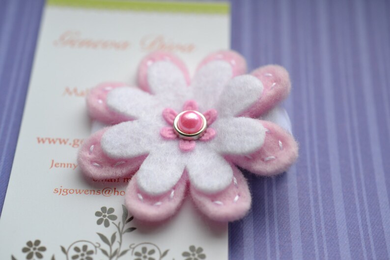 Light Pink Pearl Felt Flower Clip image 2