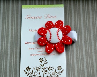 Base Ball Felt Flower Clip