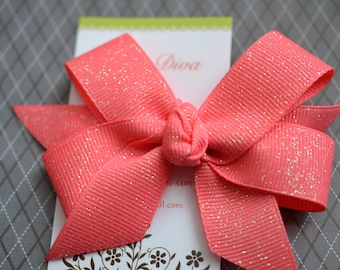 NEW!! Coral Fairy Dust Classic Diva Bow