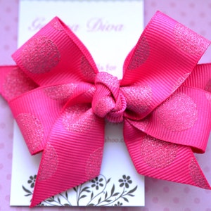 D11 - Hot Pink with Hot Pink Glitter Dots Classic Diva Bow
