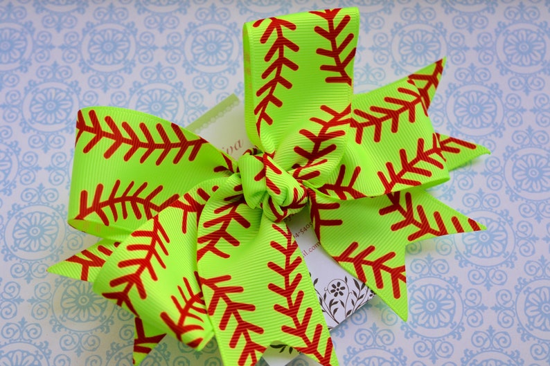 Neon Green Softball Stitching XL Diva Bow