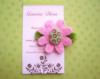 Pink & Lime Green Easter Egg Felt Flower Hairclip