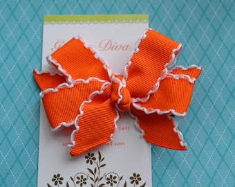 Orange with White Crochet Edge Mini Diva Bow