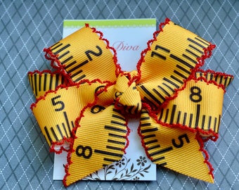 Yellow Ruler with Red Crochet Edge Classic Diva Bow