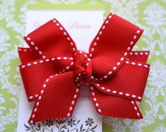 All Stitched Up....Classic Diva Bow In Red