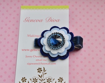 Navy Bling Stacked Felt Flower Clip