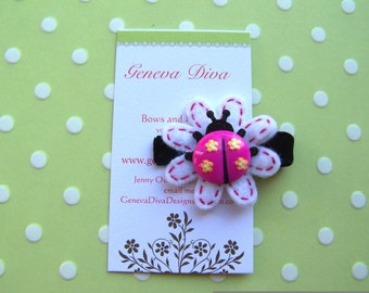 Little Pink Ladybug Felt Flower Clip