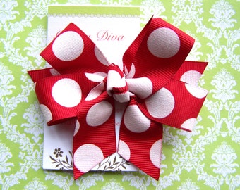 Red with White Glitter Dots Classic Diva Bow