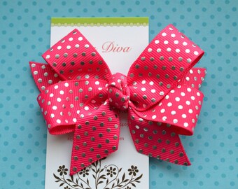 Hot Pink with Silver Foil Dots Classic Diva Bow