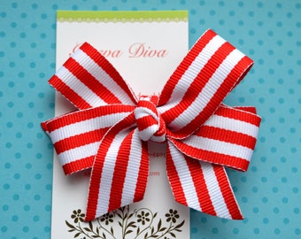 Preppy Stripes in Red and White Classic Diva Bow