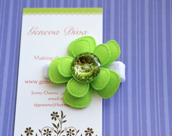 Lime Green Bling Felt Flower Hairclip