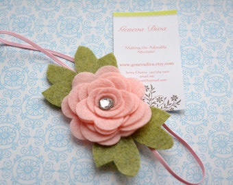 Light Pink Felt Rose Stretch Headband