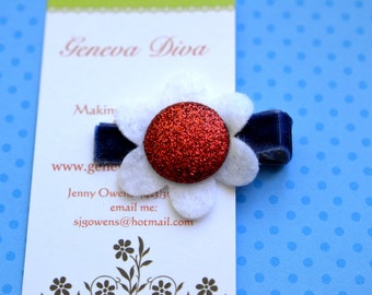 Red, White, and Blue Glittery Felt Flower Clip