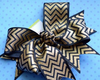 Black and Gold Chevron XL Diva Bow