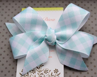 Aqua Gingham Classic Diva Bow