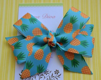 Aqua with Pineapples Classic Diva Bow